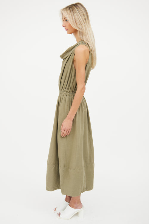 CO Green Cowl Neck Cinch Panel Dress