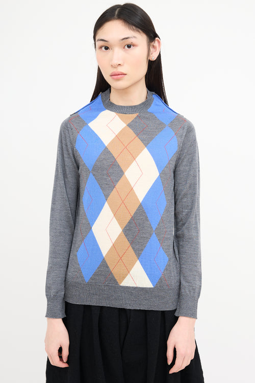 Comme des Garçons Grey 
Multi Argyle Buttoned Back Sweater