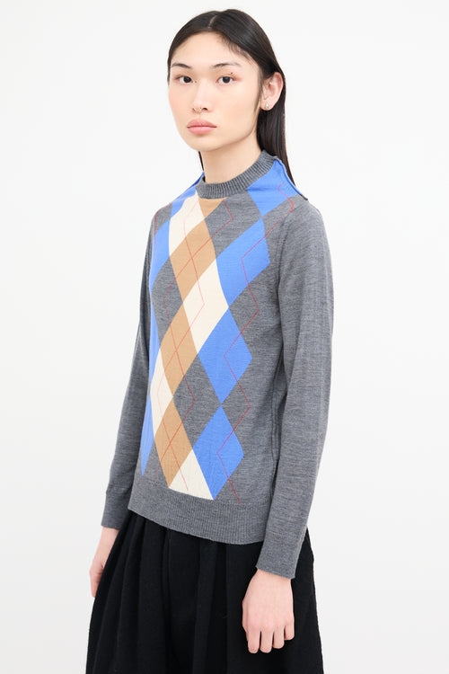 Comme des Garçons Grey 
Multi Argyle Buttoned Back Sweater