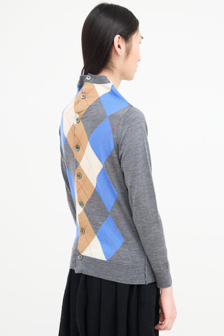 Comme des Garçons Grey 
Multi Argyle Buttoned Back Sweater