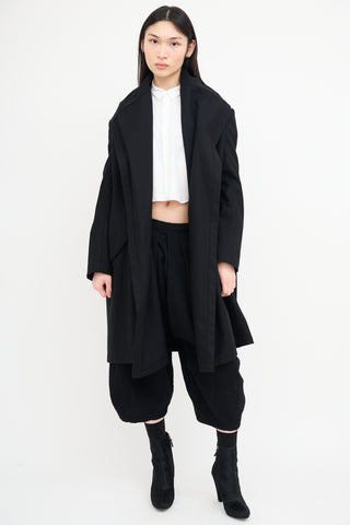 Comme des Garçons Black Wool Draped Layered Coat