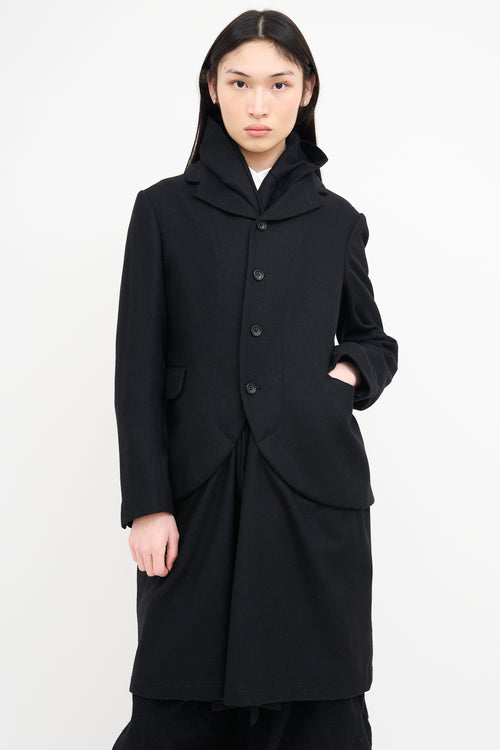 Comme des Garçons Black Wool Draped Layered Coat