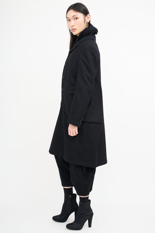 Comme des Garçons Black Wool Draped Layered Coat