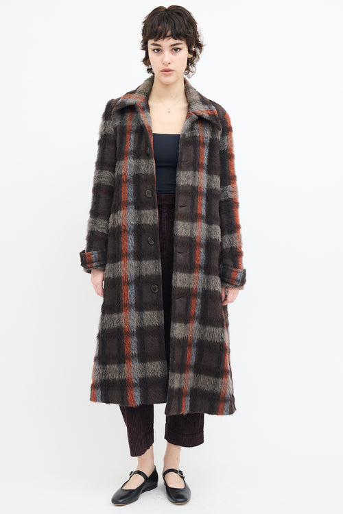 Comrags Brown 
Multi Wool Plaid Coat