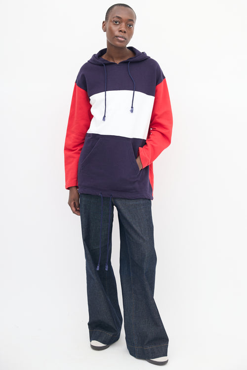 Courrèges Navy 
Multi Colour Block Logo Hoodie