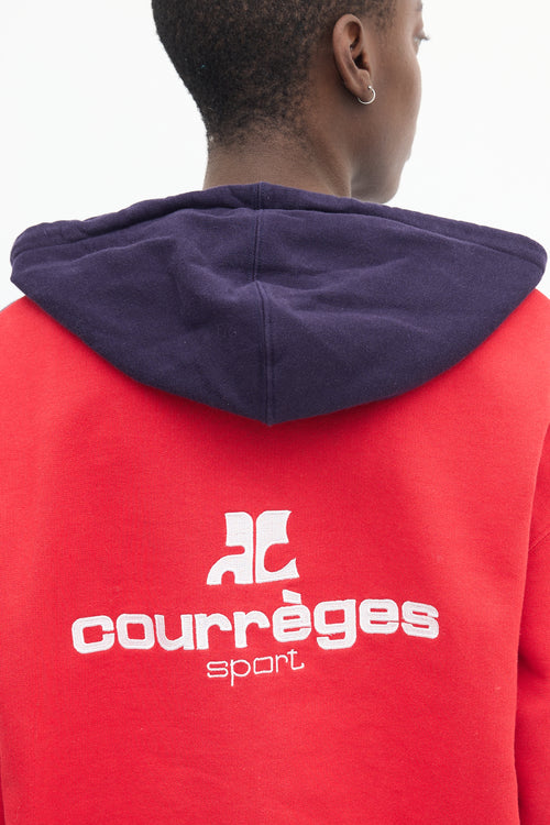 Courrèges Navy 
Multi Colour Block Logo Hoodie