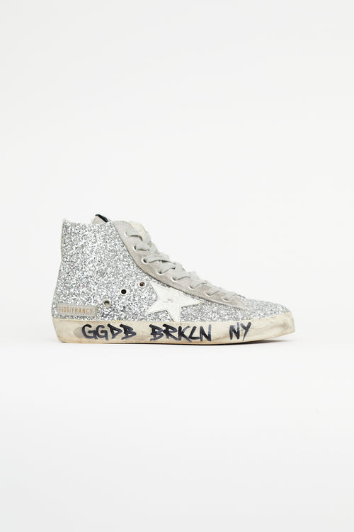 Golden Goose Silver Francy Metallic Glitter Sneaker