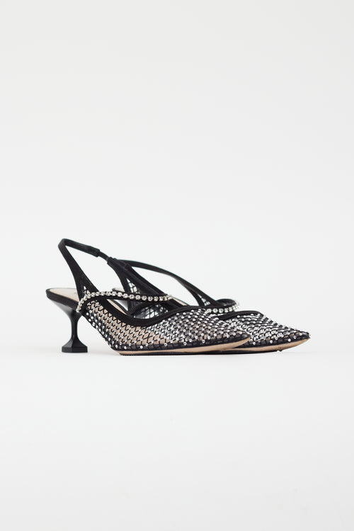 Miu Miu Black Mesh Crystal Slingback