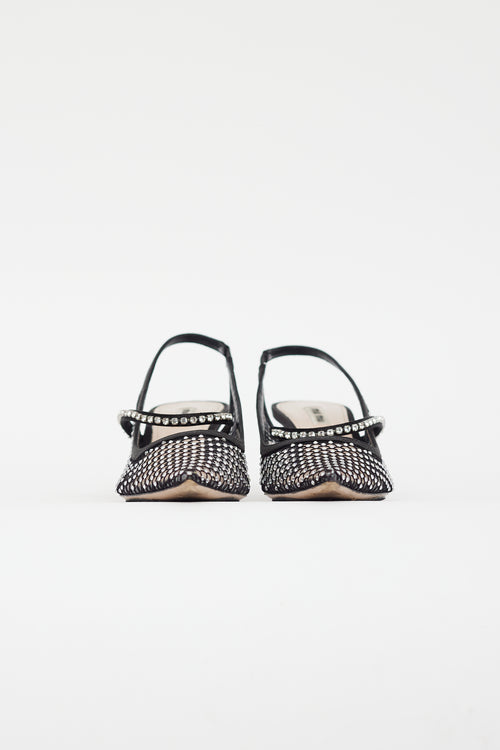 Miu Miu Black Mesh Crystal Slingback