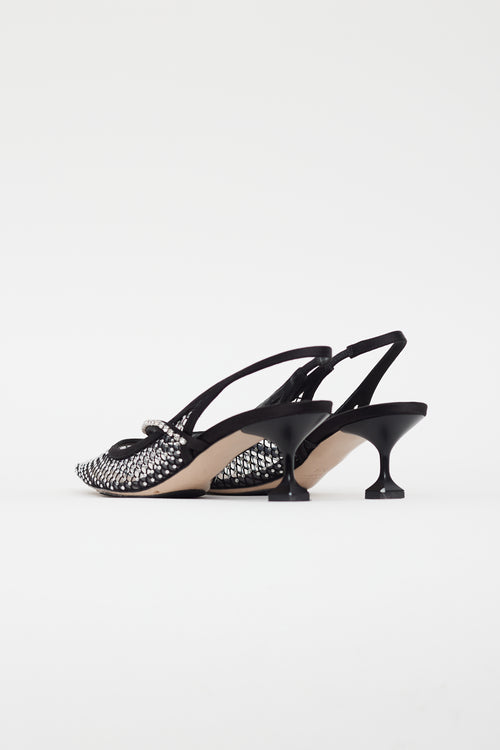 Miu Miu Black Mesh Crystal Slingback