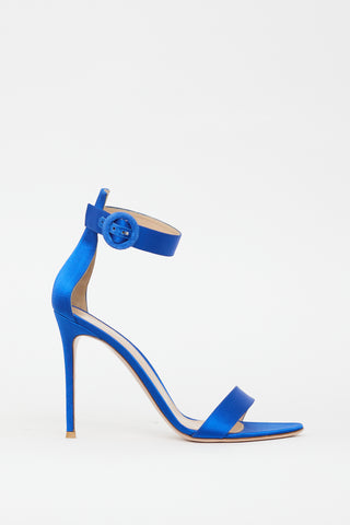 Gianvito Rossi Blue Satin Portofino 105 Heel