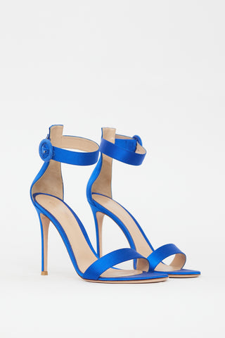 Gianvito Rossi Blue Satin Portofino 105 Heel