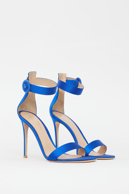 Gianvito Rossi Blue Satin Portofino 105 Heel