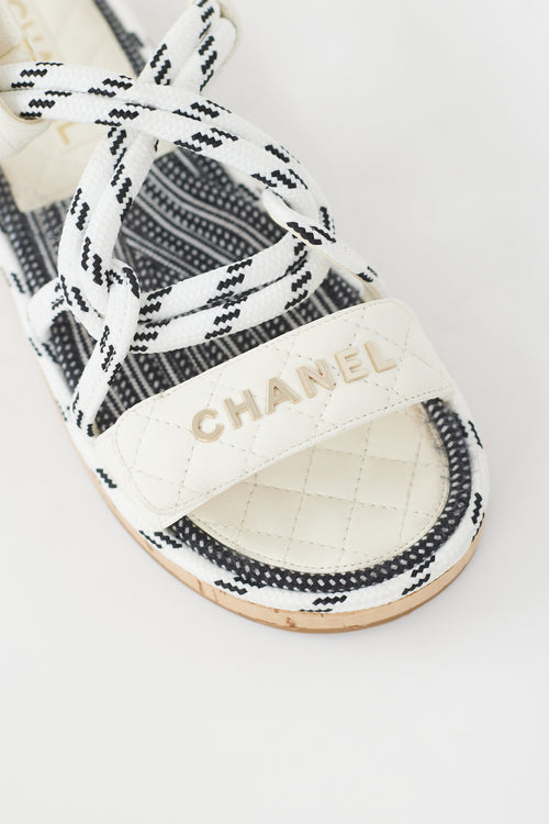 White 
Black Leather CC Logo Quilted Rope Sandal