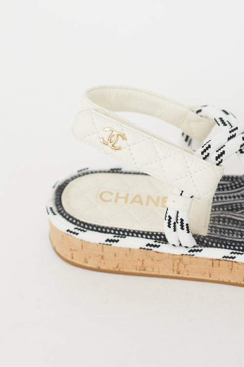 White 
Black Leather CC Logo Quilted Rope Sandal