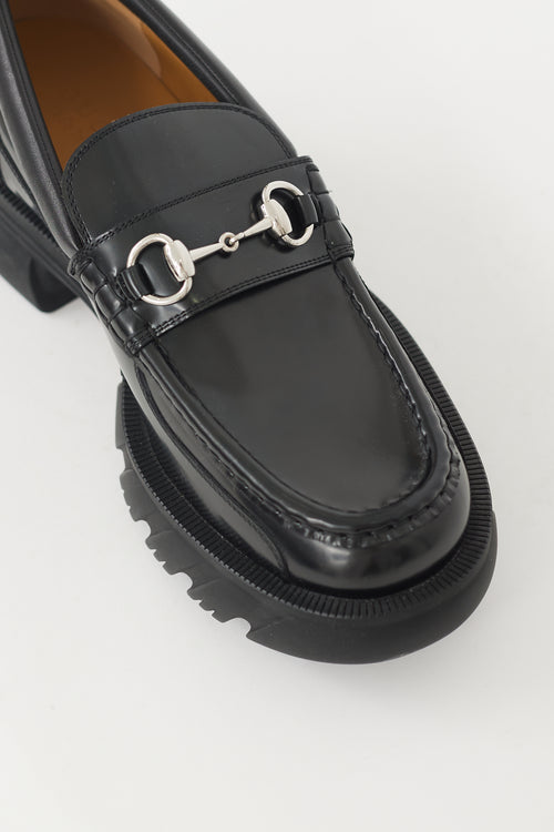 Black 
Silver Leather Romance Platform Loafer