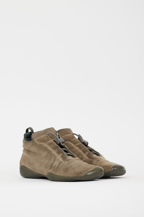 Prada Green Suede Drawstring Sneaker