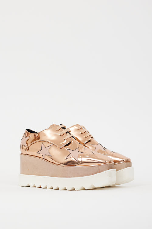 Stella McCartney Pink 
White Faux Leather Elyse Metallic Platform Sneaker