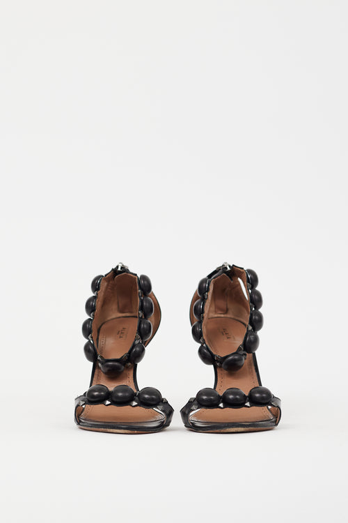 Alaïa Black 
Silver Leather Bombe Sandal