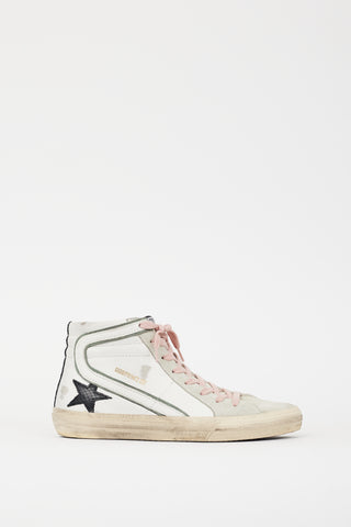 Golden Goose White 
Black Leather Slide Glitter Sneaker