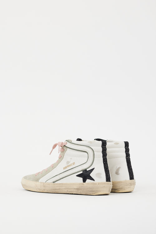 Golden Goose White 
Black Leather Slide Glitter Sneaker