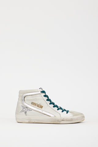 Golden Goose White 
Silver Leather Slide Glitter Sneaker