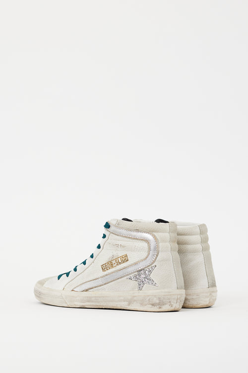 Golden Goose White 
Silver Leather Slide Glitter Sneaker