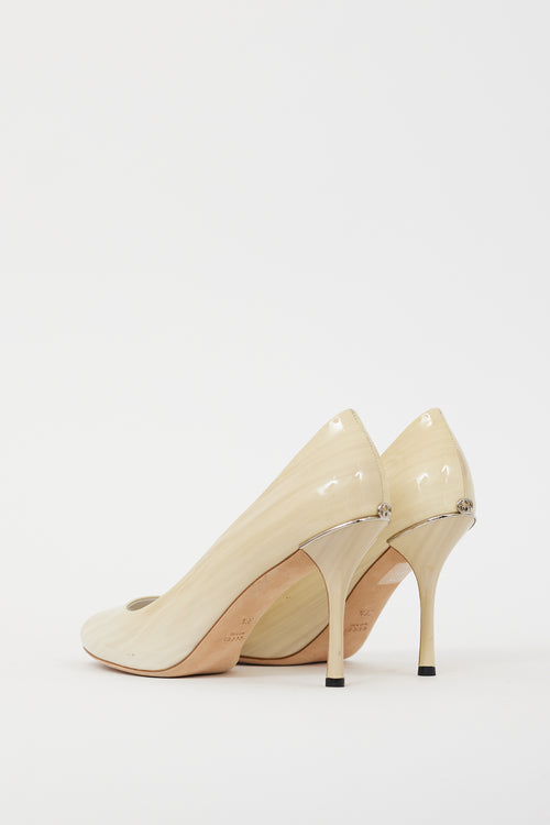 Gucci Cream 
Silver Patent Leather Marbled Heel