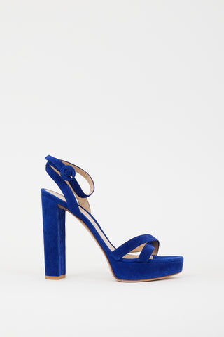 Gianvito Rossi Blue Suede Poppy Platform Sandal