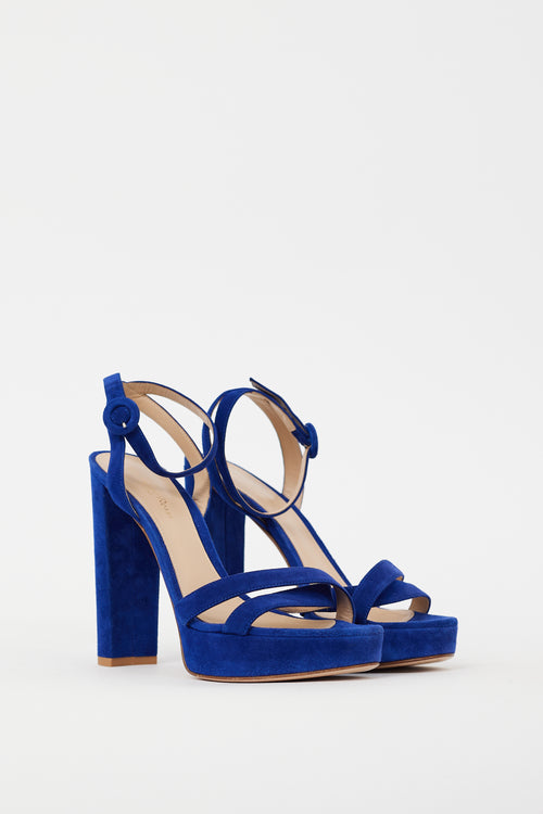 Gianvito Rossi Blue Suede Poppy Platform Sandal