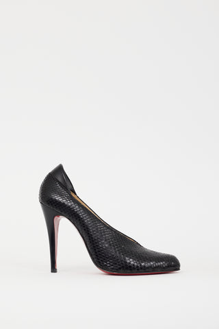 Christian Louboutin Black Leather Embossed Heel