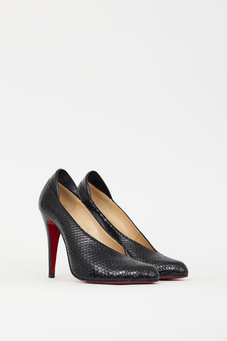 Christian Louboutin Black Leather Embossed Heel