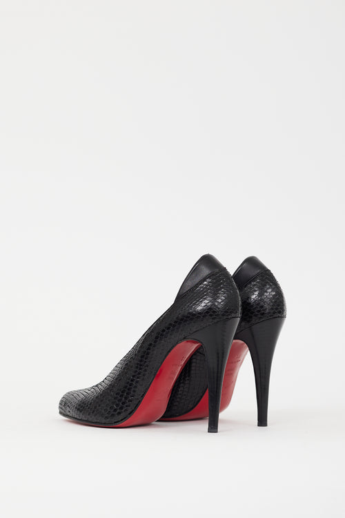 Christian Louboutin Black Leather Embossed Heel