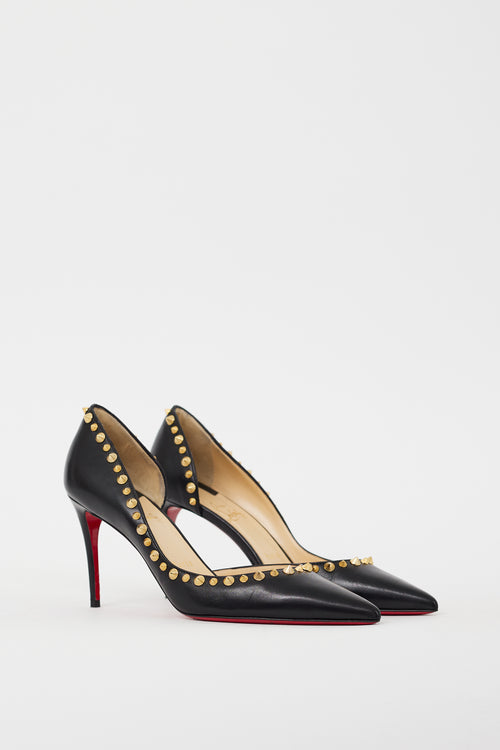 Christian Louboutin Black 
Gold Leather Irishell 85 Studded Heels