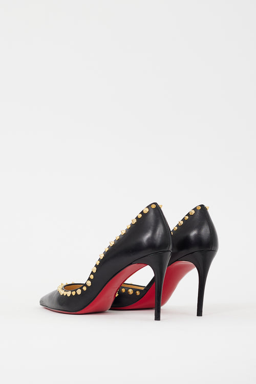 Christian Louboutin Black 
Gold Leather Irishell 85 Studded Heels