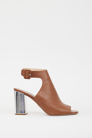 Prada Brown 
Silver Metallic Sandal