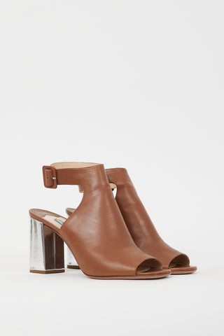 Prada Brown 
Silver Metallic Sandal