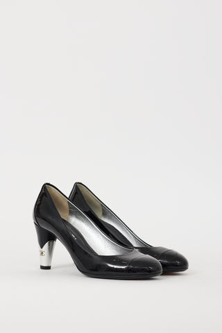 Chanel 2010 Black 
Silver Patent CC Pump