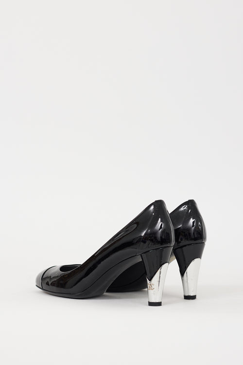 Chanel 2010 Black 
Silver Patent CC Pump