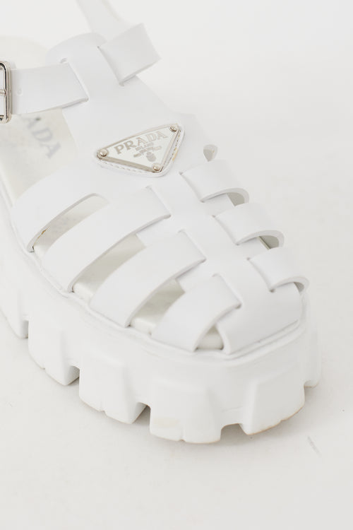 Prada White Rubber Monolith Chunky Cage Sandal