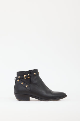 Valentino Black Leather Rockstud Ankle Boot