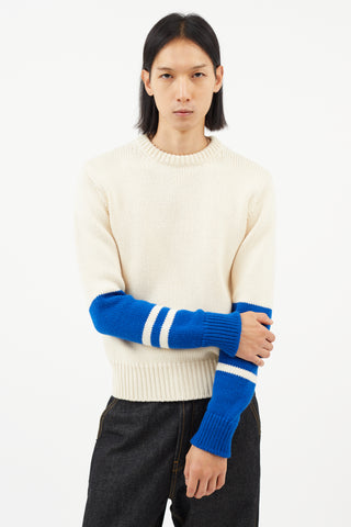 Calvin Klein 205W39NYC Cream 
Blue Wool Knit Sweater