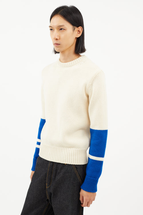 Calvin Klein 205W39NYC Cream 
Blue Wool Knit Sweater