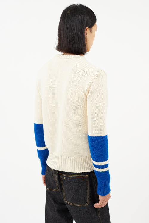 Calvin Klein 205W39NYC Cream 
Blue Wool Knit Sweater