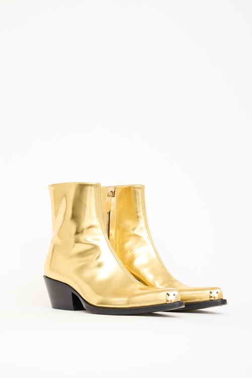 Calvin Klein 205W39NYC Gold Leather Ankle Boot