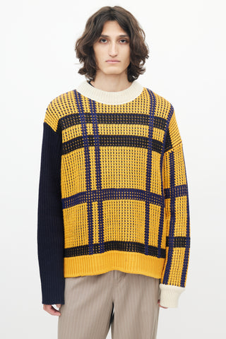 Calvin Klein 205W39NYC Yellow 
Navy Shaker Knit Sweater