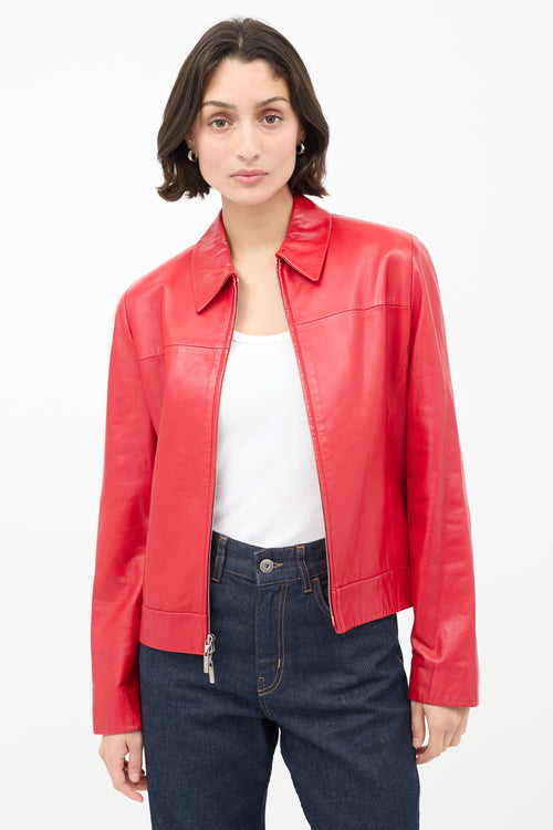 Calvin Klein Collection Red Leather Zip Jacket