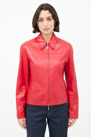 Calvin Klein Collection Red Leather Zip Jacket