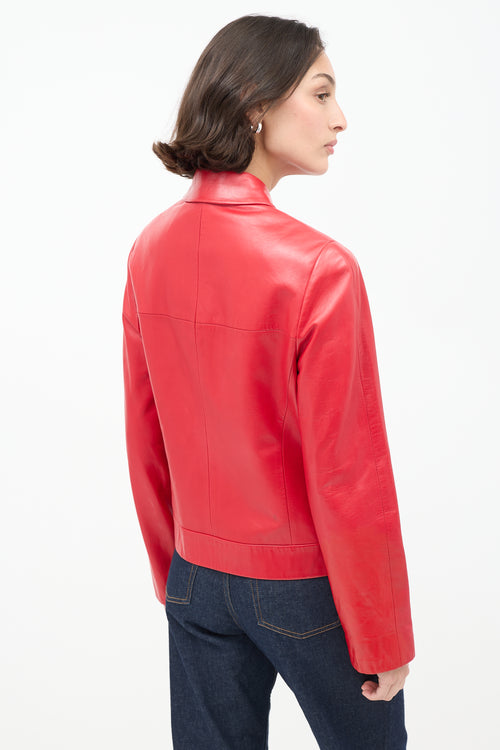 Calvin Klein Collection Red Leather Zip Jacket