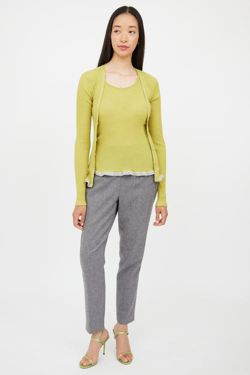 Calvin Klein Green 
Grey Ribbed Button Top